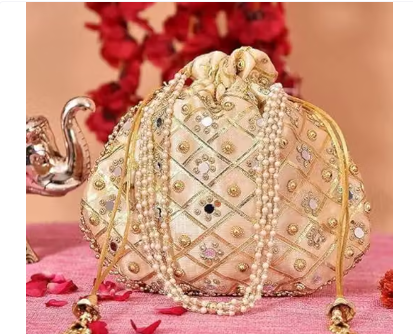 Potli Bags for Ladies for Wedding Parties Mirror Embellished Embroidered Bag for Women