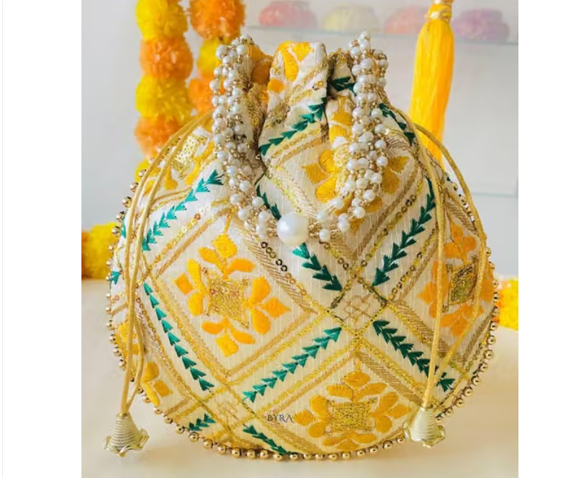 Women Hand Embroidered Wedding Bridal Potli bag for girls and women for wedding festivals gift purpose