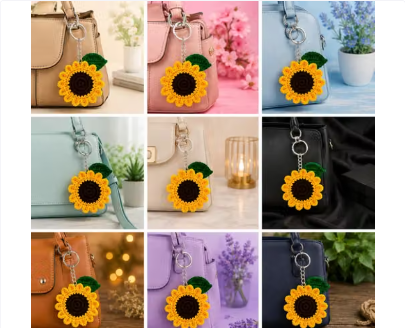 Handmade Crochet Sunflower Keychain for Girls | Cute Flower Bag Charm | Gift Item for Women