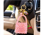 Stylish Pink Beaded Bag Pendant for Women Cute Purse Handbag Keychain Hanging Decoration