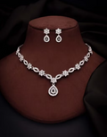 silver Plated Necklace Set With American Diamond