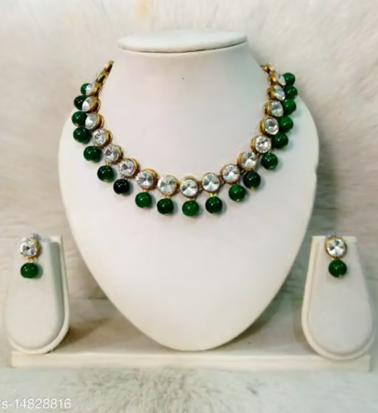 All Green Beautiful Kundan Necklace Set