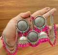 MONKDECOR "Navaratri Special" Kashmiri Trible Mangtika & Jhumka Earrings Set (Pink)