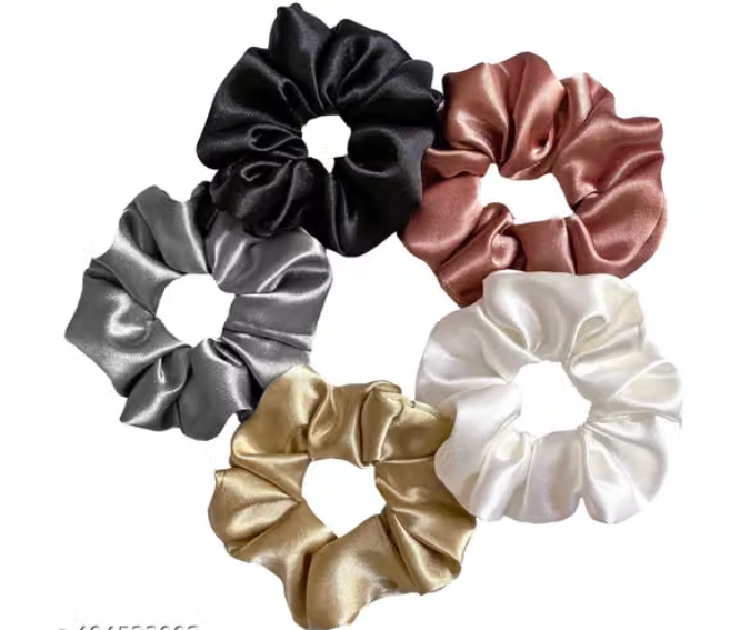Luxury Satin scrunchies SAME 5 COLORS AS PIC, Anti-Hair-Breakage, Hair Ties, Scrunchies Set for Girls, Women, Best gift for Sister, Friend, Mom (Classic Shades) scrunchies